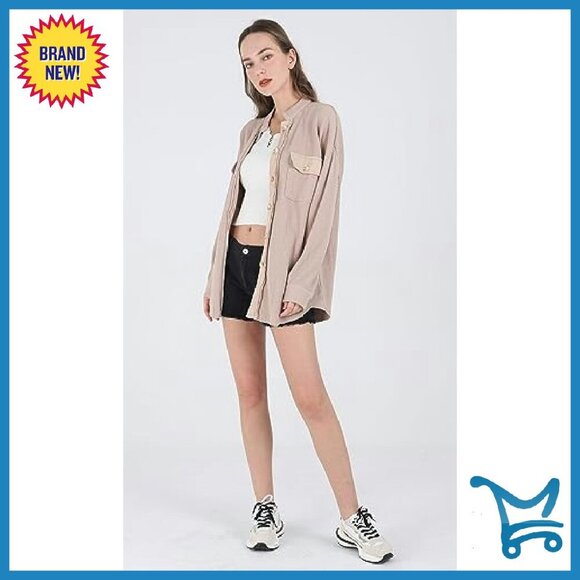 Loose Fit Batwing Sleeve Waffle Knit Button Down Shacket Top - Picture 6 of 7